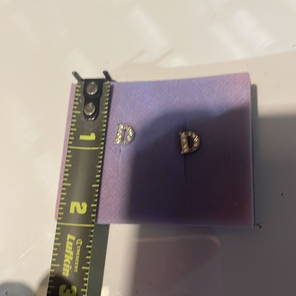 Avon 2002 Y2K sliver‎ pave initial earrings D - Picture 3 of 6